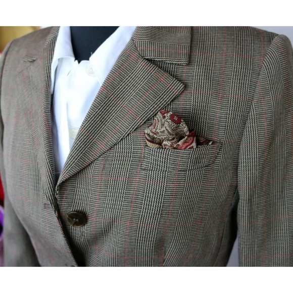 PRISTINE VINTAGE Evan Picone CLASSIC Brown Glen Plaid Blazer w/ Pocket Hanky - Picture 6 of 10